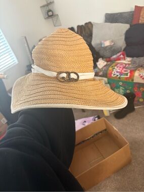 Wide Brim Straw Sun Hat with White Band